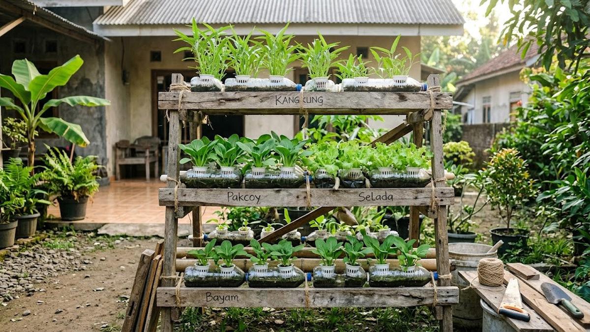Cara Membuat Rak Hidroponik Bertingkat Modal di Bawah Rp 100 Ribu Dari Kayu dan Botol Plastik Bekas