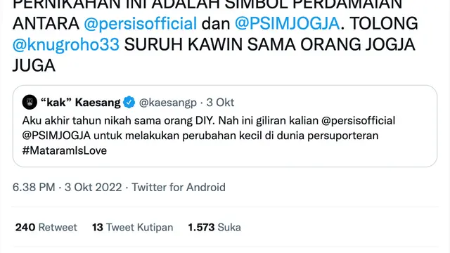 Cuitan Kaesang Pangarep soal akan nikah akhir 2022. (Foto: Dok. Twitter @kaesangp)
