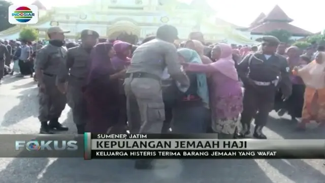 Suasana gaduh mewarnai kedatangan jemaah haji Indonesia di Sumenep, Jawa Timur, dan Tangerang, Banten.