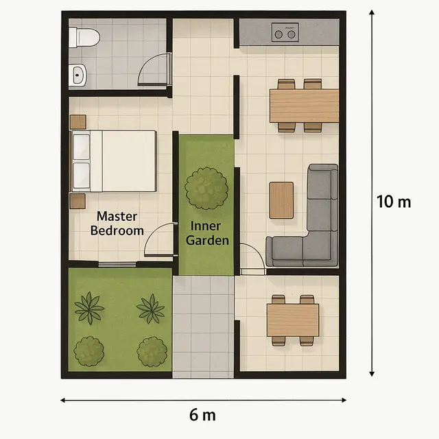 Inspirasi Denah Rumah Ukuran 6x10 Minimalis untuk Lahan Sempit (Image by ChatGPT)