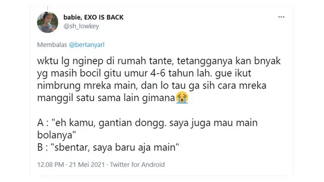 6 Cerita Netizen saat Adiknya Berbicara Pakai Bahasa Baku Ini Kocak Banget
