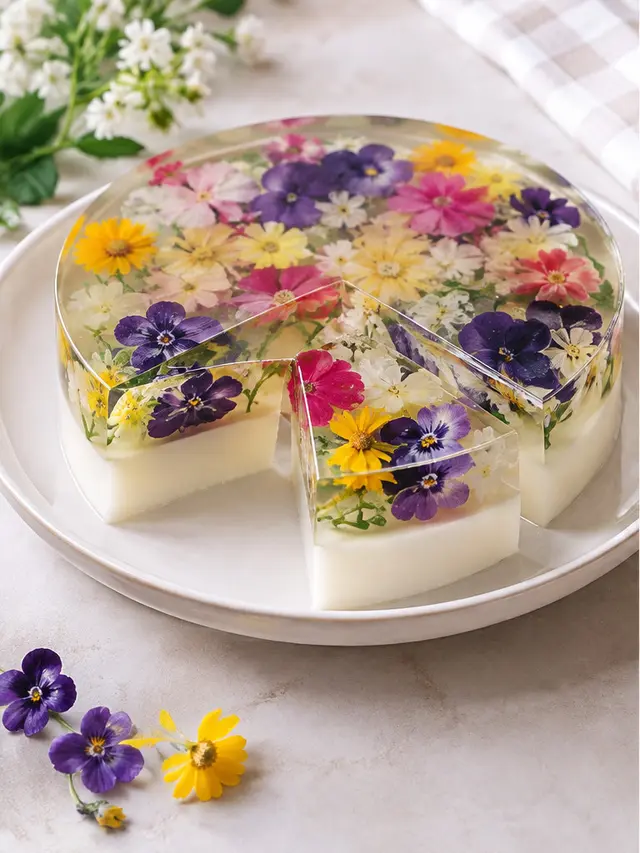 Ilustrasi Puding Edible Flower