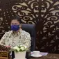 Menteri Koordinator Bidang Perekonomian Airlangga Hartarto, dalam Konferensi Pers Ratas Evaluasi PPKM secara virtual, di Jakarta, Senin (18/10/2021). (Sumber ekon.go.id)