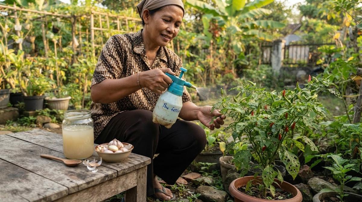 Menyemprot Ekstrak Bawang Putih