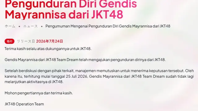 Pengumuman mundurnya Gendis Mayrannisa dari JKT48