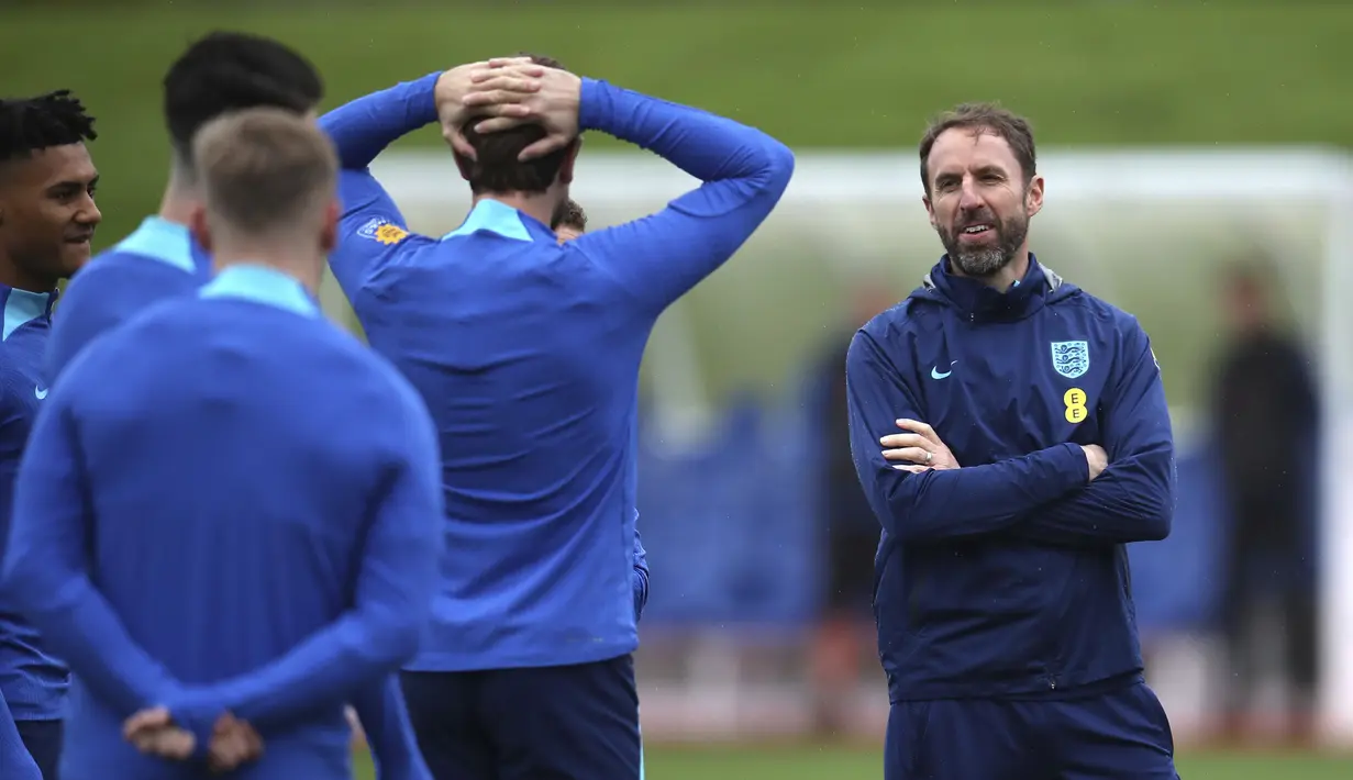 Pelatih Gareth Southgate sudah mengkonfirmasi 25 nama pemain Inggris untuk melakoni laga melawan Malta dan juga Makedonia Utara, dalam lanjutan Kualifikasi Euro 2024. (Simon Marper/PA via AP)