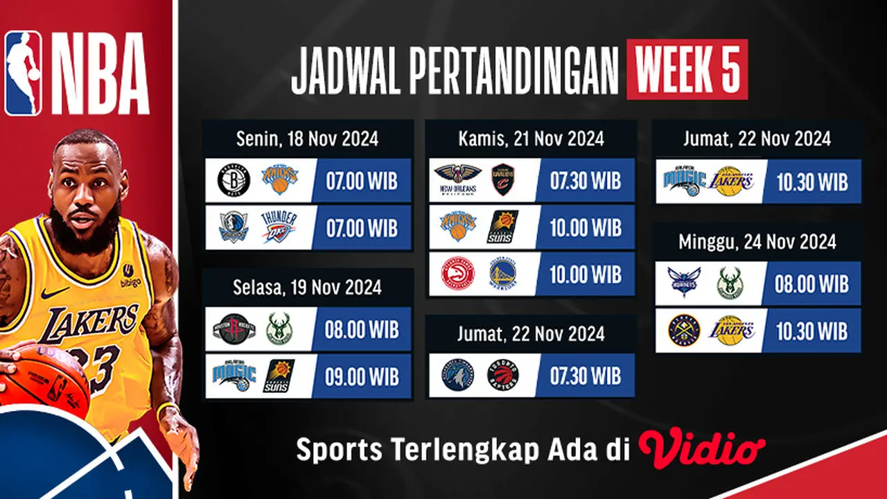 Jadwal NBA Season 2024/2025 Week 5