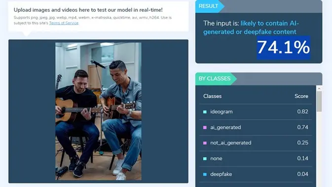 <p>Gambar tangkapan layar penelusuran foto menggunakan situs hivemoderation.com.</p>