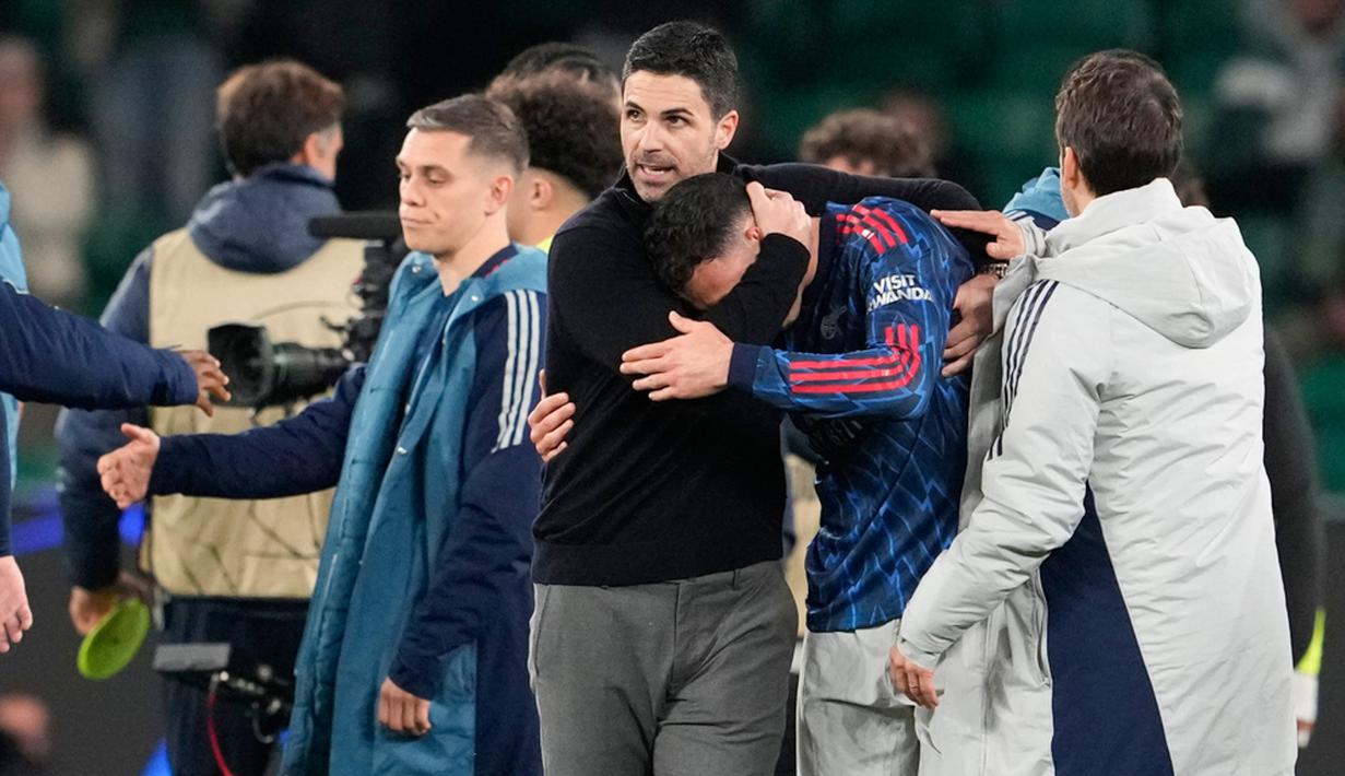 Arsenal akhirnya sukses mengakhiri catatan buruk mereka di Portugal setelah menaklukkan Sporting CP dengan skor tipis 1-0 pada leg pertama perempat final Liga Champions. (AP Photo/Armando Franca)