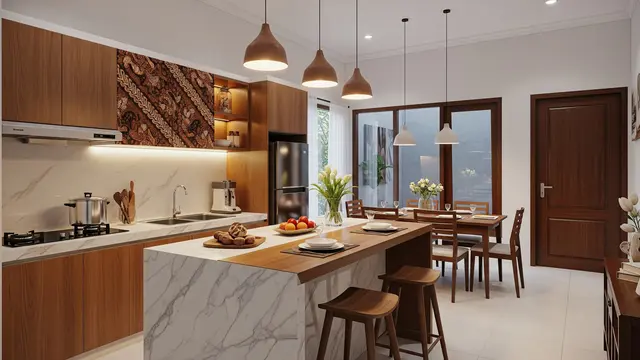 Desain Dapur dan Ruang Makan Menyatu di Rumah Tipe 45