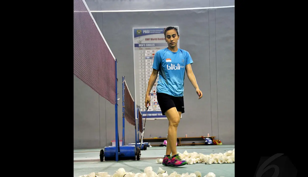 Peraih medali emas Sea Games Myanmar 2013, Bellaetrix Manuputty, menjadi salah satu andalan tim bulutangkis Indonesia yang akan berlaga di BWF World Championships 2014 di Kopenhagen, Denmark. (Liputan6.com/Miftahul Hayat)