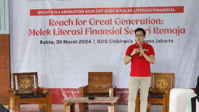 Bapak Roy Hendrata Gozalie (Direktur Pemasaran Great Eastern Life Indonesia) saat memberikan sambutan dalam acara Great Collaboration Kick Off di SOS Children’s Villages Jakarta. (Dok Great Eastern)
