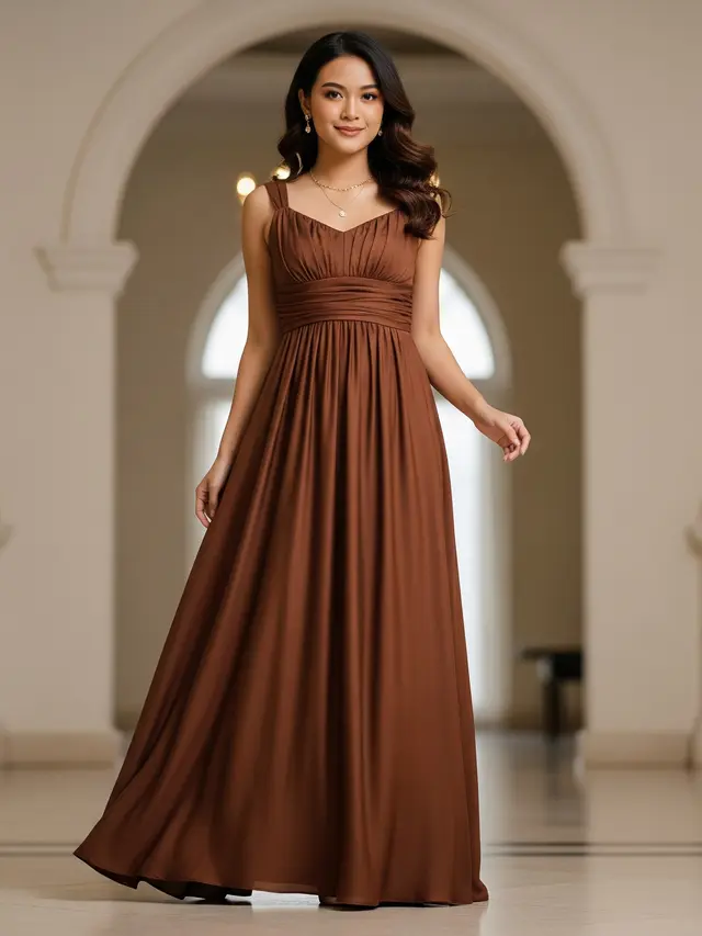Model Dress Coklat Mahogany yang Elegan
