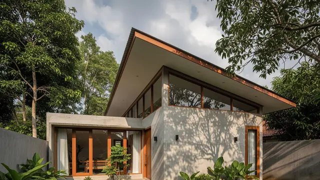 Rumah Semen Ekspos Sederhana yang Cocok untuk Iklim Tropis (AI)