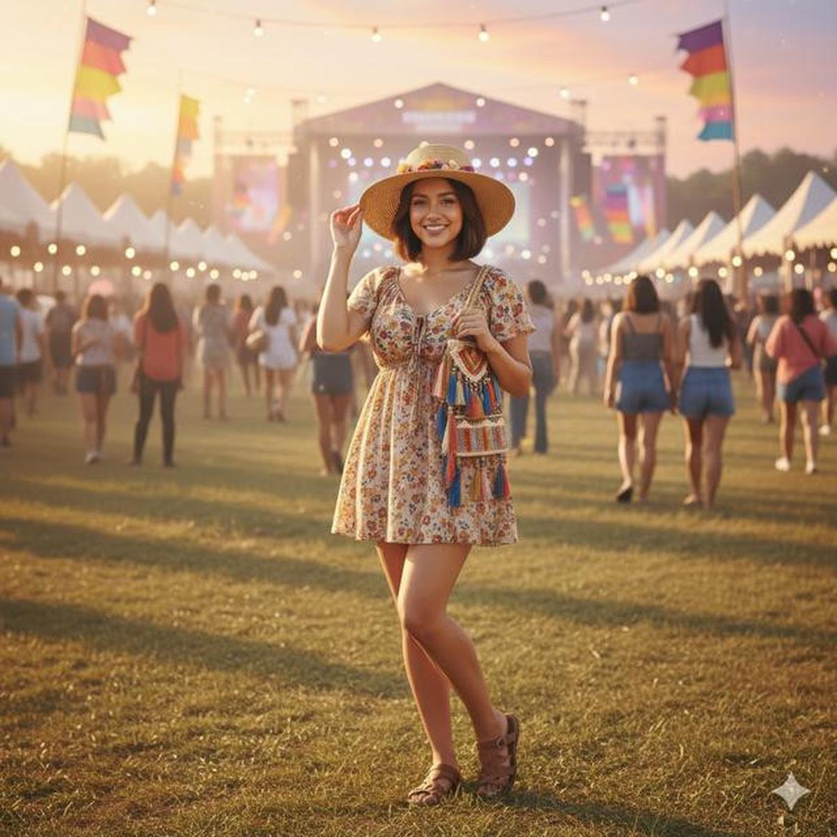 Prompt AI Edit Foto Festival Musik Gaya Boho Outdoor untuk Konten Media Sosial