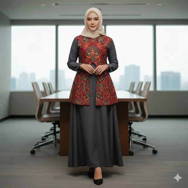 Gamis A-Line dengan Aksen Rompi Menempel (Gemini AI)