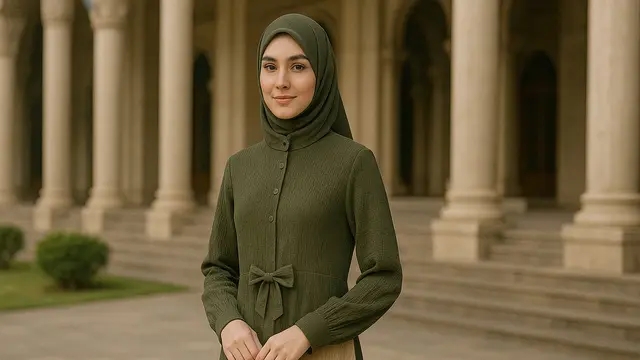 Model Gamis Syari Polos Kombinasi 2 Warna Terbaru