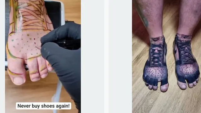 Capek Beli Sepatu Baru, Pria Ini Tato Sepatu di Kedua Kakinya
