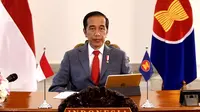 Presiden Jokowi saat mengikuti KTT ASEAN ke-36 melalui telekonferensi dari Istana Kepresidenan Bogor Jawa Barat, Jumat (26/6/2020). (Biro Pers Sekretariat Presiden)
