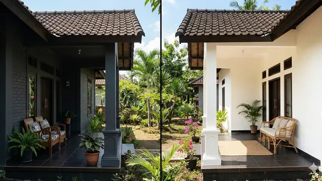 Perbandingan Warna Cat Terang vs Gelap untuk Teras Rumah (Foto: Gemini AI)