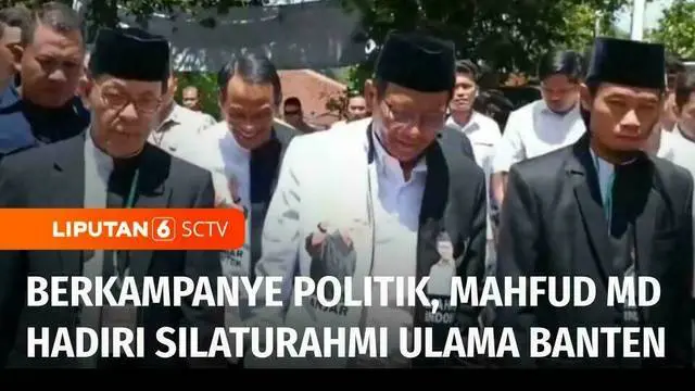 Calon Wakil Presiden nomor urut 3, Mahfud MD menghadiri silaturahmi ulama Banten di Kabupaten Pandeglang. Bertemu para ulama, Mahfud menegaskan akan melanjutkan pembangunan di Banten.