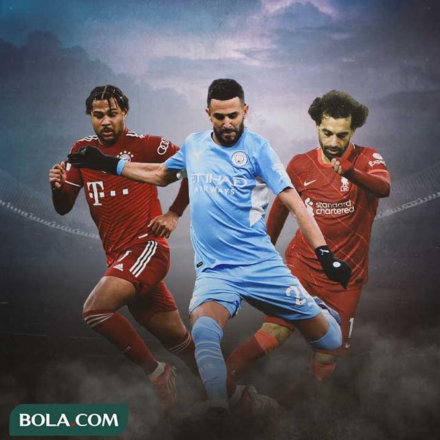 Ilustrasi - Serge Gnabry, Riyad Mahrez, Mohamed Salah