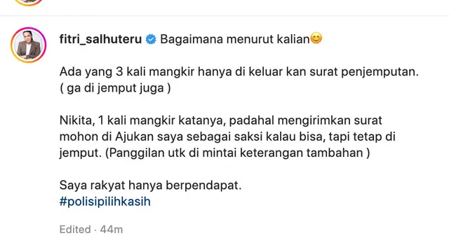Unggahan Fitri Salhuteru. (Foto: Dok. Instagram @fitri_salhuteru)
