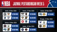 Jadwal pertandingan NBA Season 2024/25 pada week 5 pekan ini di Vidio. (sum. doc. vidio.com)