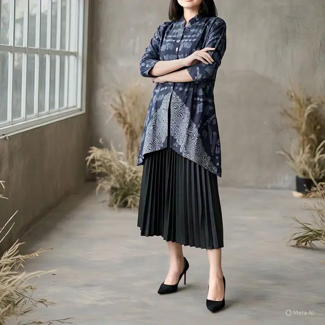 Model Baju Batik Tunik Bawahan Rok Plisket