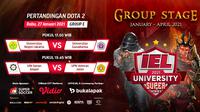 Live streaming IEL University Super Series 2021 fase grup E, Rabu (27/1/2021) pukul 17.00 WIB dapat disaksikan melalui platform Vidio, laman Bola.com, dan Bola.net. (Dok. Vidio)