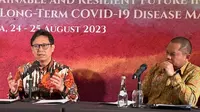 Menteri Kesehatan RI Budi Gunadi Sadikin saat konferensi pers &ldquo;High Level Meeting in the ASEAN Region: From Emergency Response to Long-Term COVID-19 Disease Management&rdquo; pada 25 Agustus 2023 di Hotel St. Regis Jakarta. (Dok Liputan6.com/Fitri Haryanti Harsono)