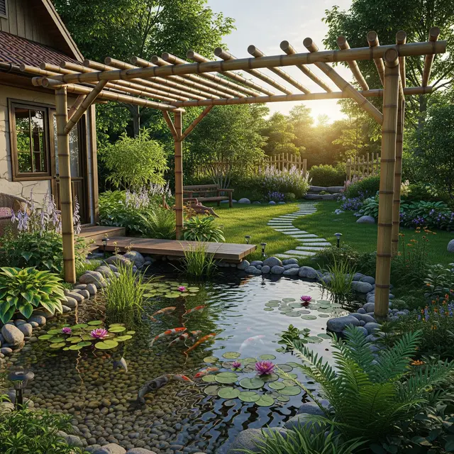 Model Pergola Bambu yang Cocok untuk Rumah Pedesaan (AI Generated)