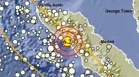 Gempa Magnitudo 6,2 mengguncang wilayah Blang Pidie Aceh Barat Daya, Minggu sore (11/5/2025), pukul 15.57.43 WIB. (Liputan6.com/ Dok BMKG)
