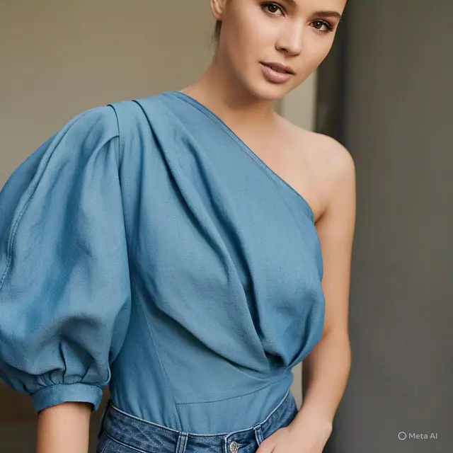 Blus dengan Detail Puff Sleeve