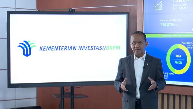 Menteri Investasi/Kepala Badan Koordinasi Penanaman Modal (BKPM) Bahlil Lahadalia dalam Konferensi Pers Realisasi Investasi Triwulan IV Tahun 2022.