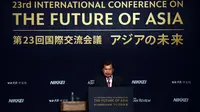 Wapres Jusuf Kalla berpidato dalam Konferensi Internasional ke-23 tentang Masa Depan Asia di Tokyo, Jepang, Senin (5/6). Konferensi untuk mengetahui pandangan pemimpin-pemimpin Asia dalam menghadapi ketidakpastian prospek ekonomi global (Tim Media Wapres)