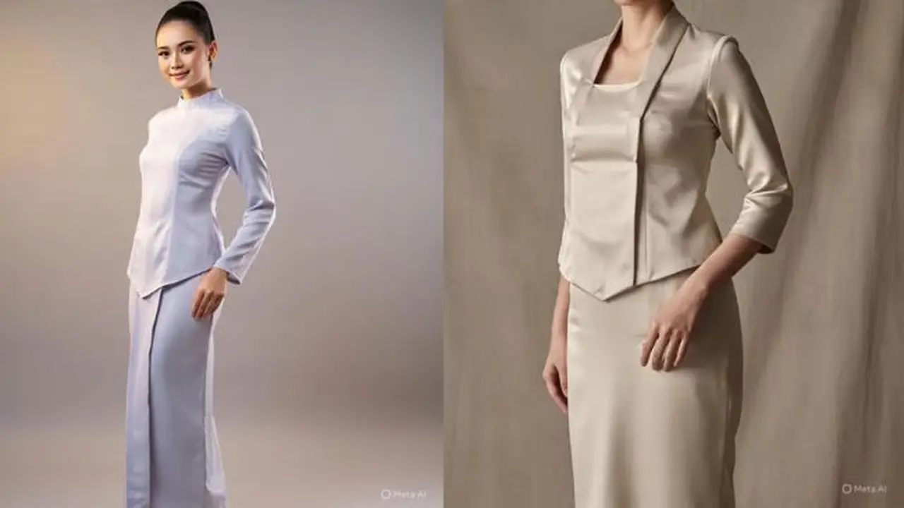 Ilustrasi Model Kebaya Polos Simple Tapi Mewah Kekinian (Sumber Gambar: Meta AI)