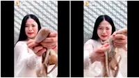 Seaside Girl saat mencoba makan gurita (Sumber: Twitter/IlovebeinBlack)