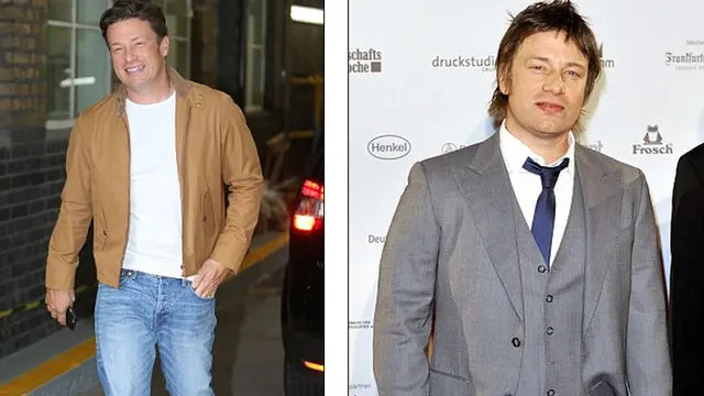 Jamie Oliver kini (kiri) dan dulu.
