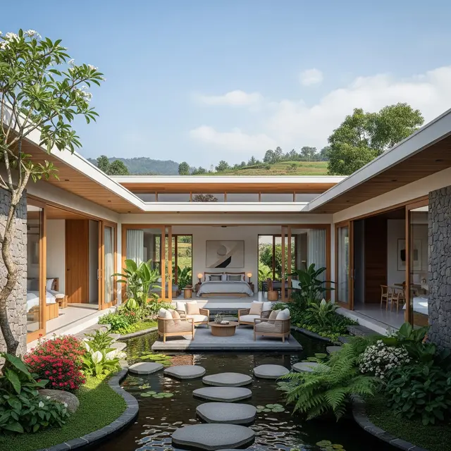 Rumah 1 Lantai Ala Villa di Desa (Gemini AI)