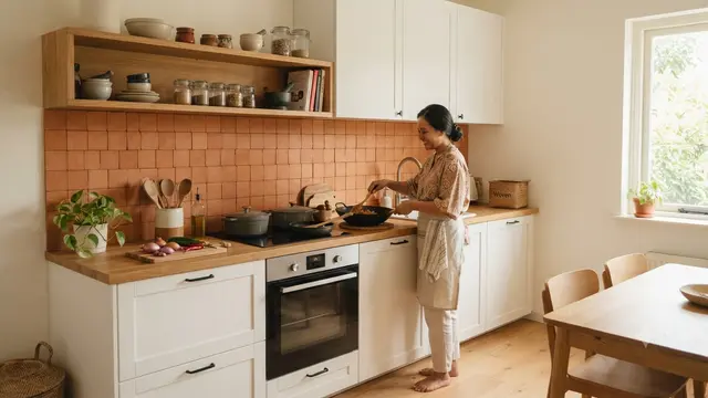 Warna backsplash yang cocok untuk dapur Scandinavian hadirkan suasana baru saat memasak model terracotta