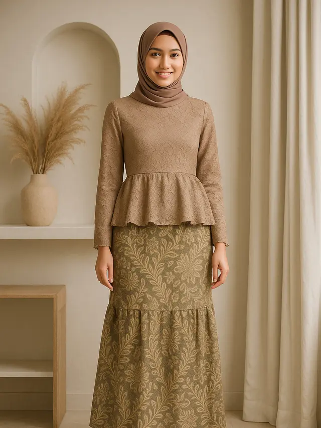 7 Model Gamis Batik Brokat yang Simpel, Elegan dan Cantik untuk Tampil Mempesona