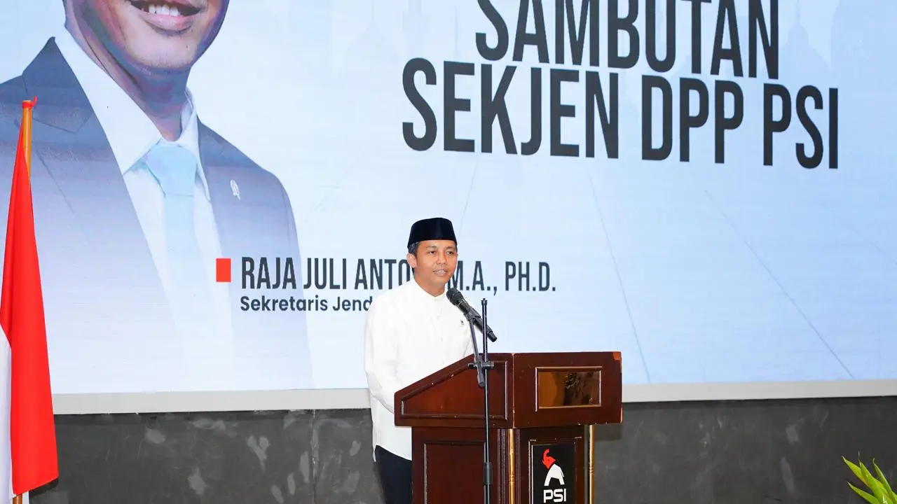 Sekjen PSI Raja Juli Antoni saat Halal Bihalal DPW PSI Banten, Minggu (19/4) (Istimewa)