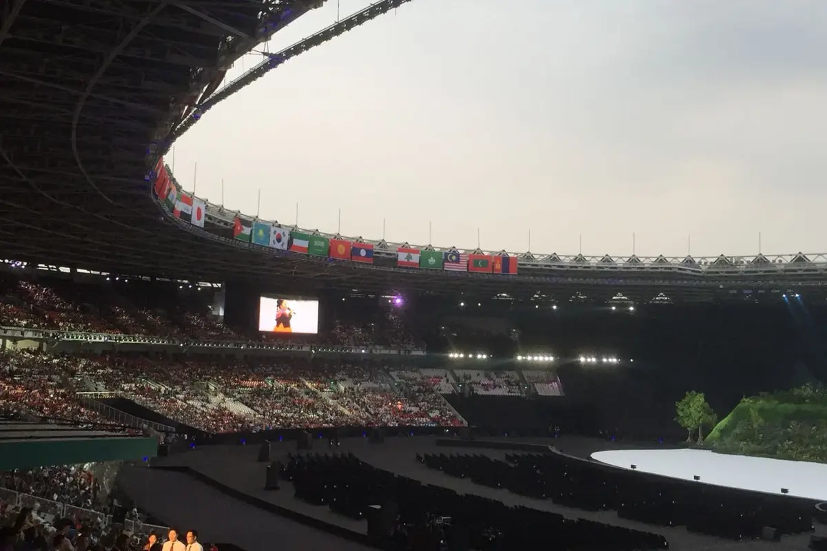 Penampakan panggung opening ceremony Asian Games 2018 di Stadion GBK, Jakarta