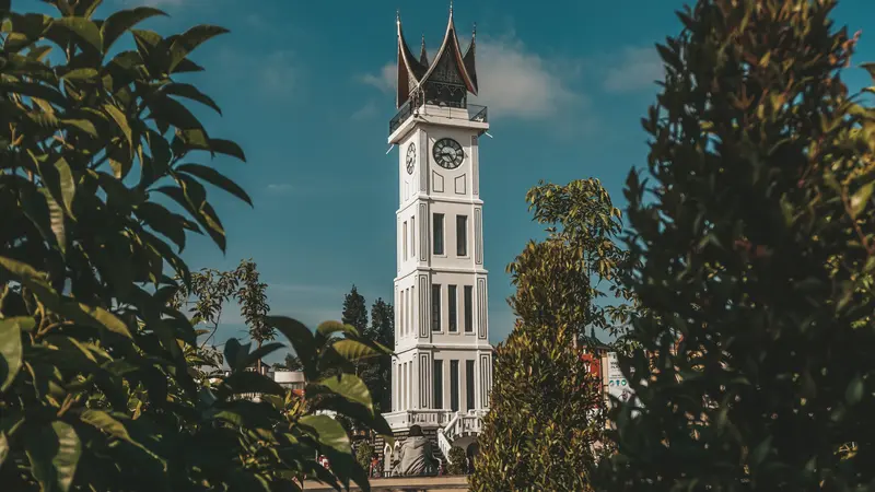 Ilustrasi wisata Jam Gadang, Bukittinggi, Sumatra Barat