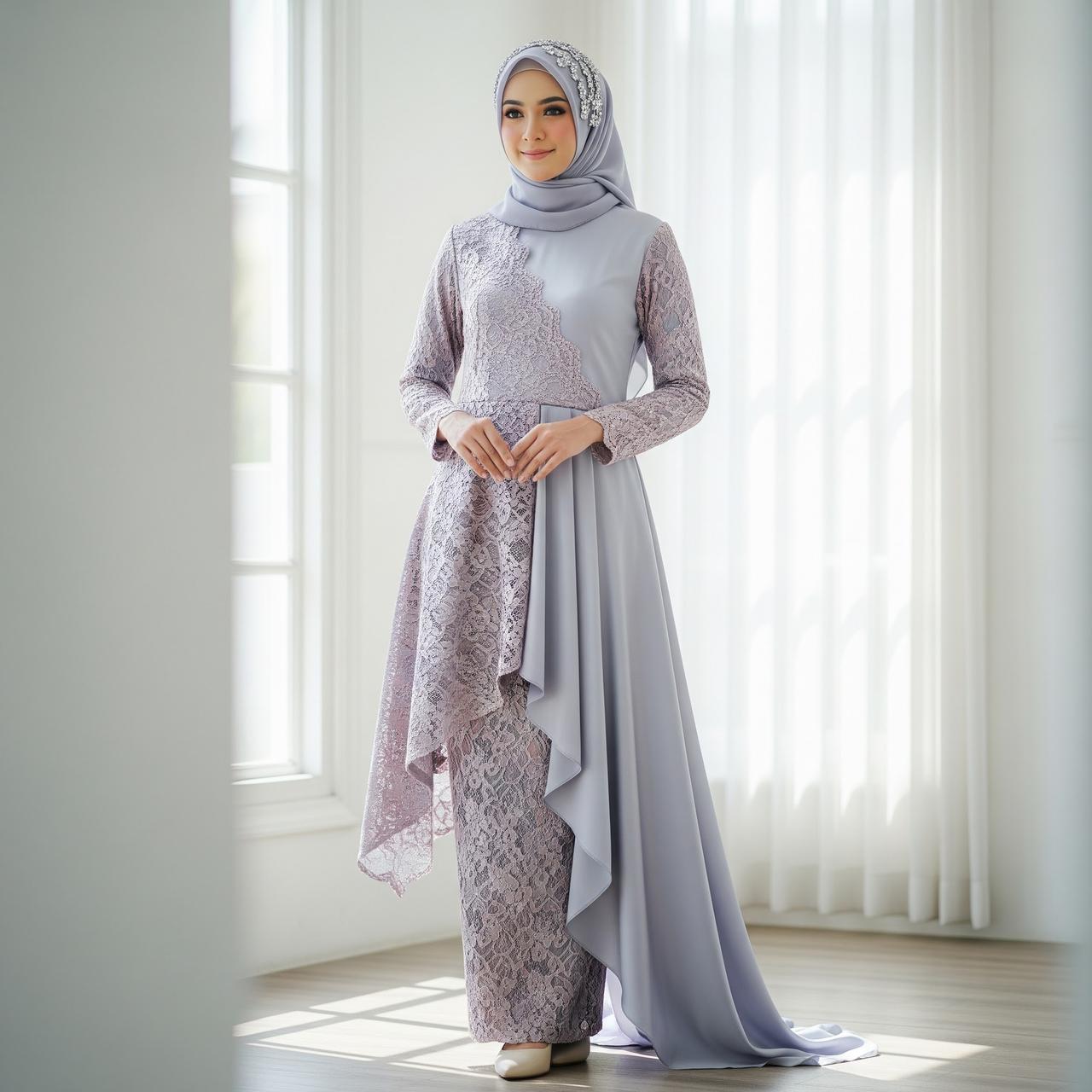 7 Model Gamis Terbaru Brokat Kombinasi Satin, Sentuhan Modern yang ...