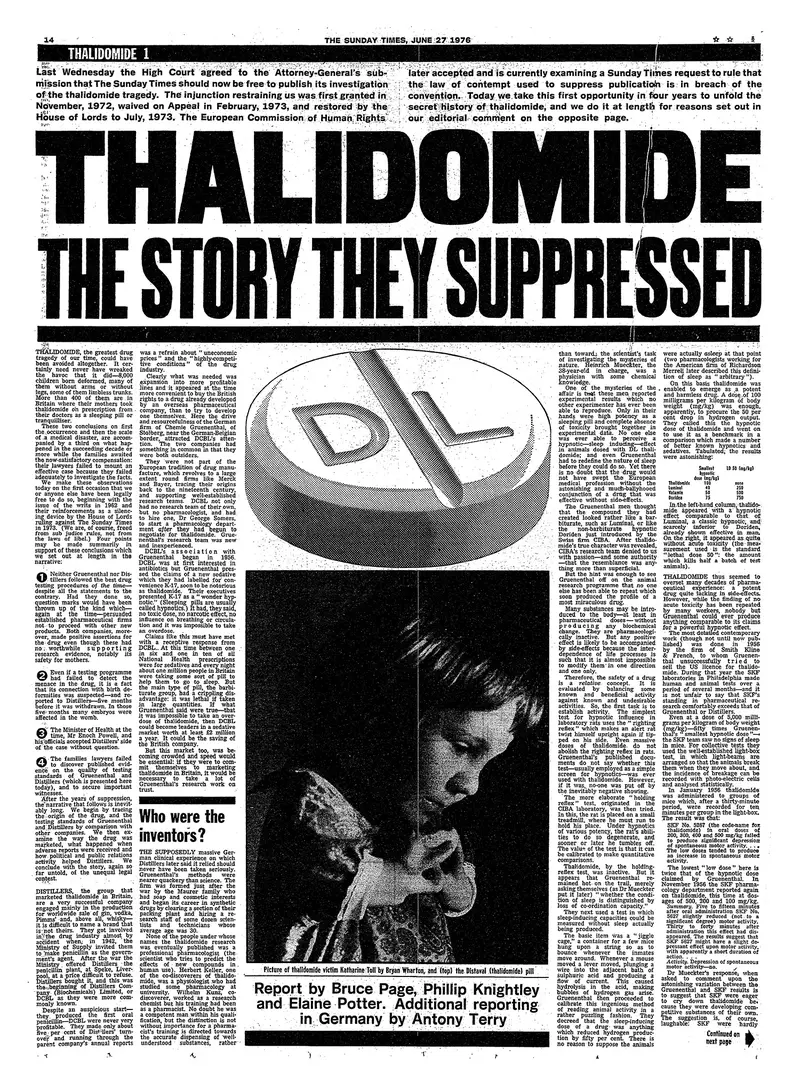 The Sunday Times mengungkap skandal Thalidomide pada 1972 dan mengkampanyekan kompensasi untuk keluarga korban. (Dok. Times Politics via Twitter)