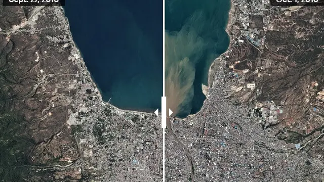 kondisi palu usai gempa dan tsunami (foto: Planet Labs, Quartz)