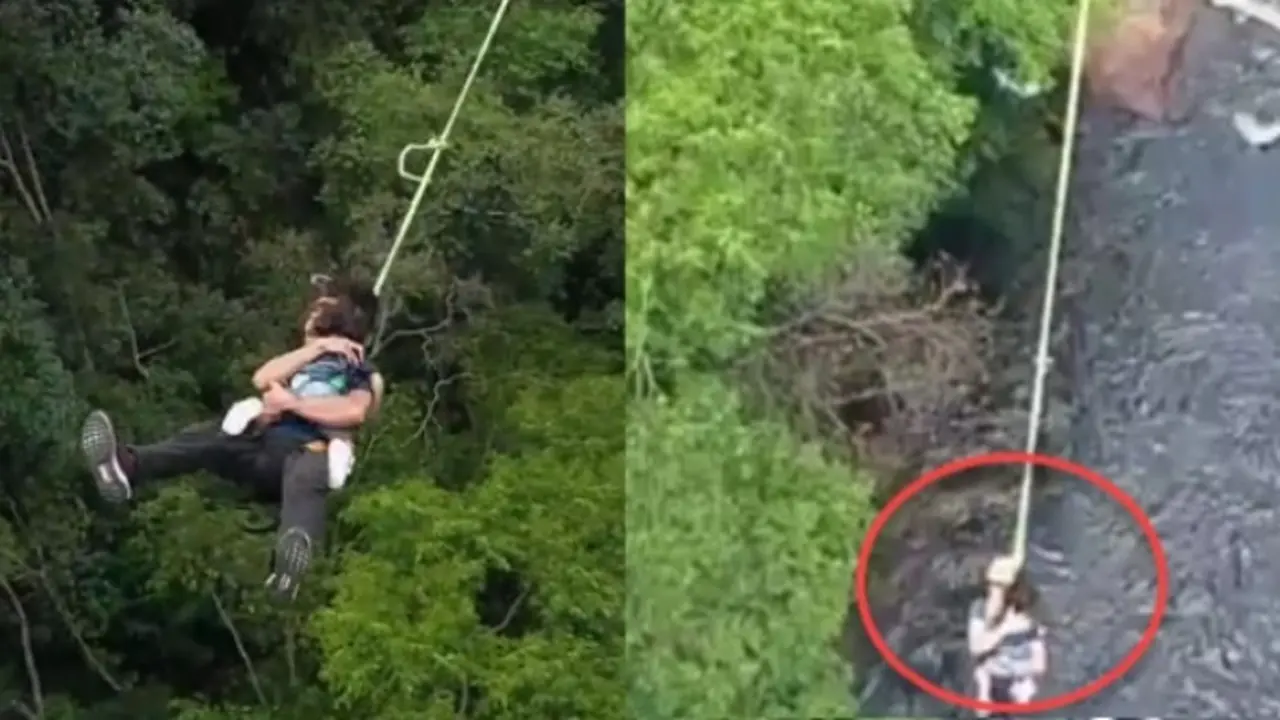 Lakukan Bungee Jumping Bersama Putri Kecilnya, Aksi Pria Ini Tuai Kecaman