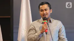 Ketua Umum HIPMI Jaya Sona Maesana memberi sambutan pada pembukaan TEI Digital Edition di Jakarta, Selasa (20/10/2021). TEI ke-36 diharapkan mampu mendorong percepatan transformasi perdagangan secara digital dan transaksi dagang secara efektif dan efisien. (Liputan6.com/HO/HIPMI)